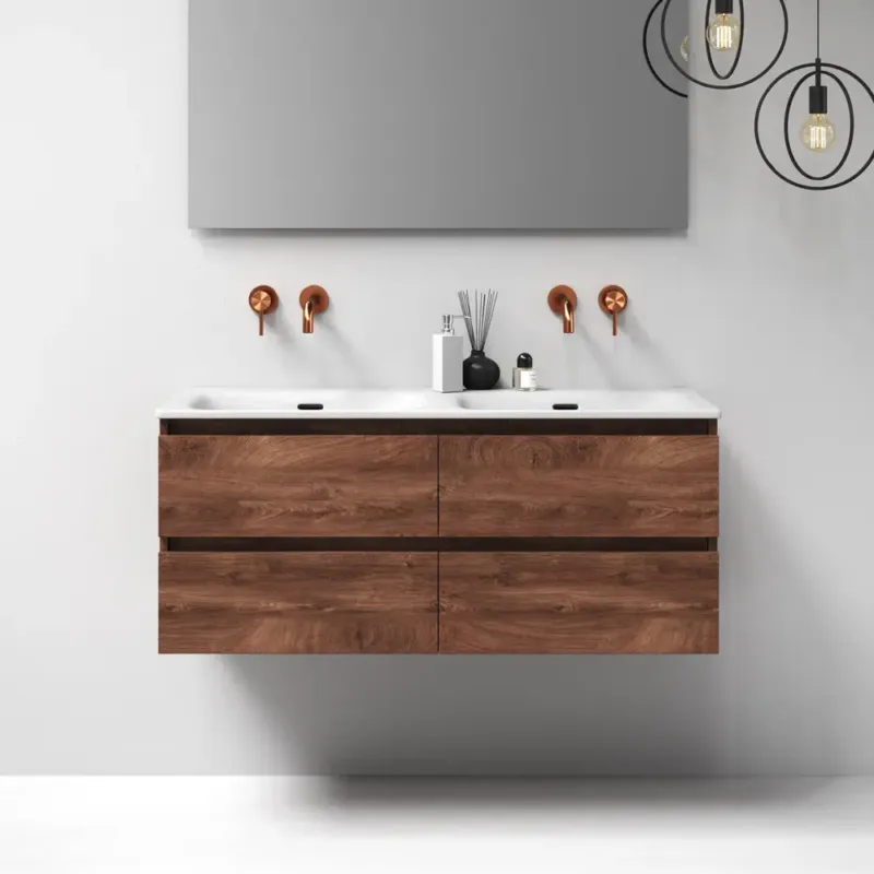 Brauer Nature badmeubel 120cm forest cacao met wastafel Glacier glans wit dubbele wasbak geen kraangaten Snelle Levering