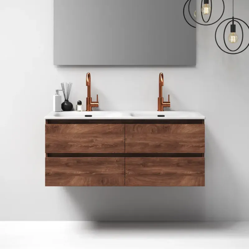 Brauer Nature badmeubel 120cm forest cacao met wastafel Glacier glans wit dubbele wasbak 2 kraangaten Hoge Kwaliteit