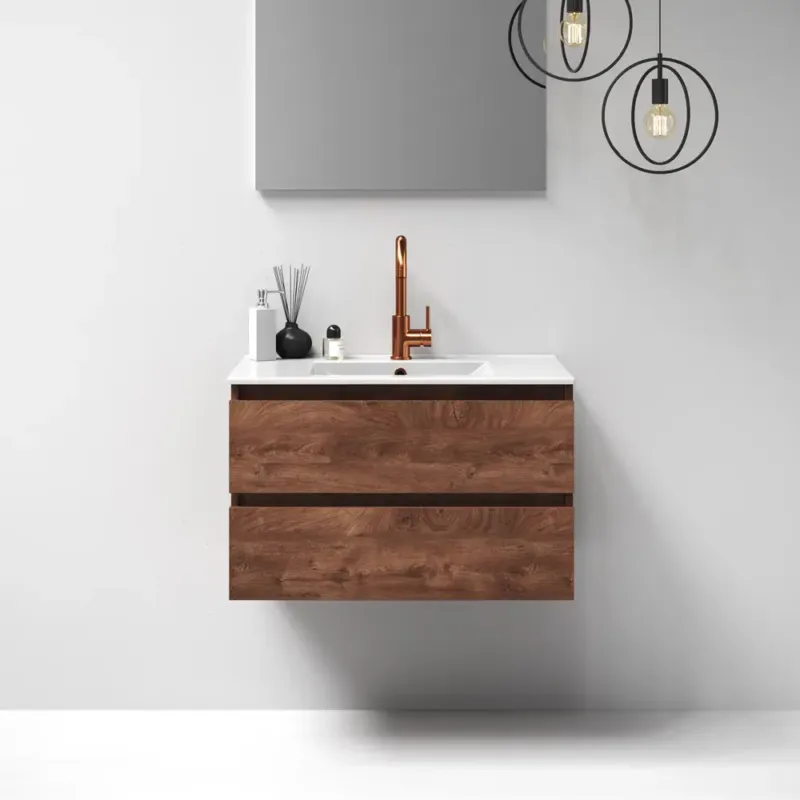 Brauer Nature badmeubel 80cm forest cacao met wastafel Frost glans wit 1 kraangat Beperkte Voorraad