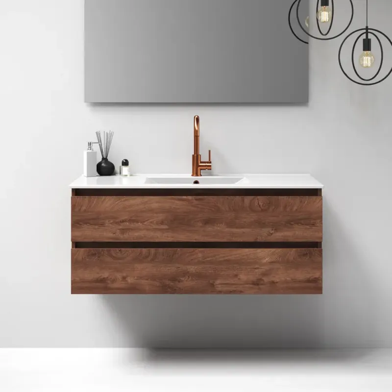 Gereduceerde Prijs Brauer Nature badmeubel 120cm forest cacao met wastafel Frost glans wit enkele wasbak 1 kraangat