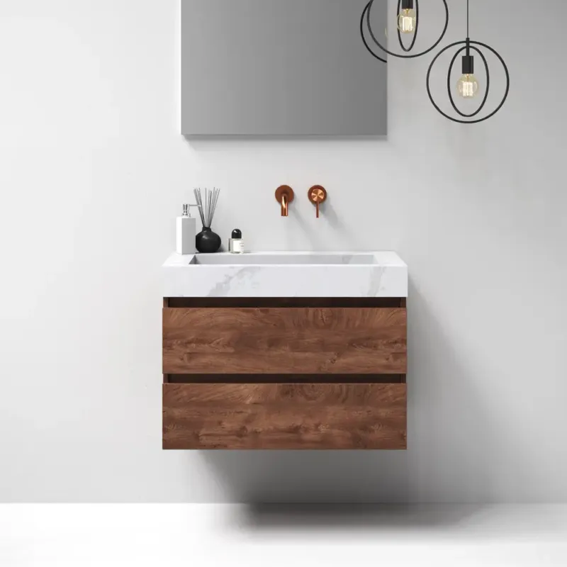 Bestseller Brauer Nature badmeubel 80cm forest cacao met wastafel Artificial Marble Calacatta Gold geen kraangaten