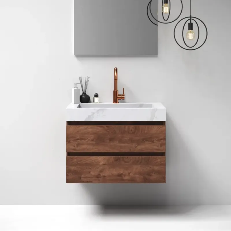 Brauer Nature badmeubel 80cm forest cacao met wastafel Artificial Marble Calacatta Gold 1 kraangat Direct Verzonden