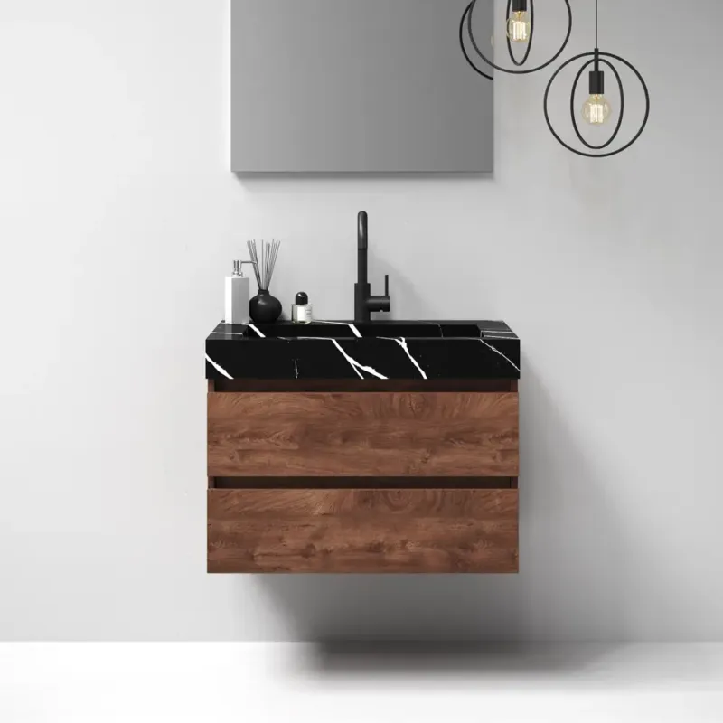 Beperkt Aanbod Brauer Nature badmeubel 80cm forest cacao met wastafel Artificial Marble Nero Marquina 1 kraangat