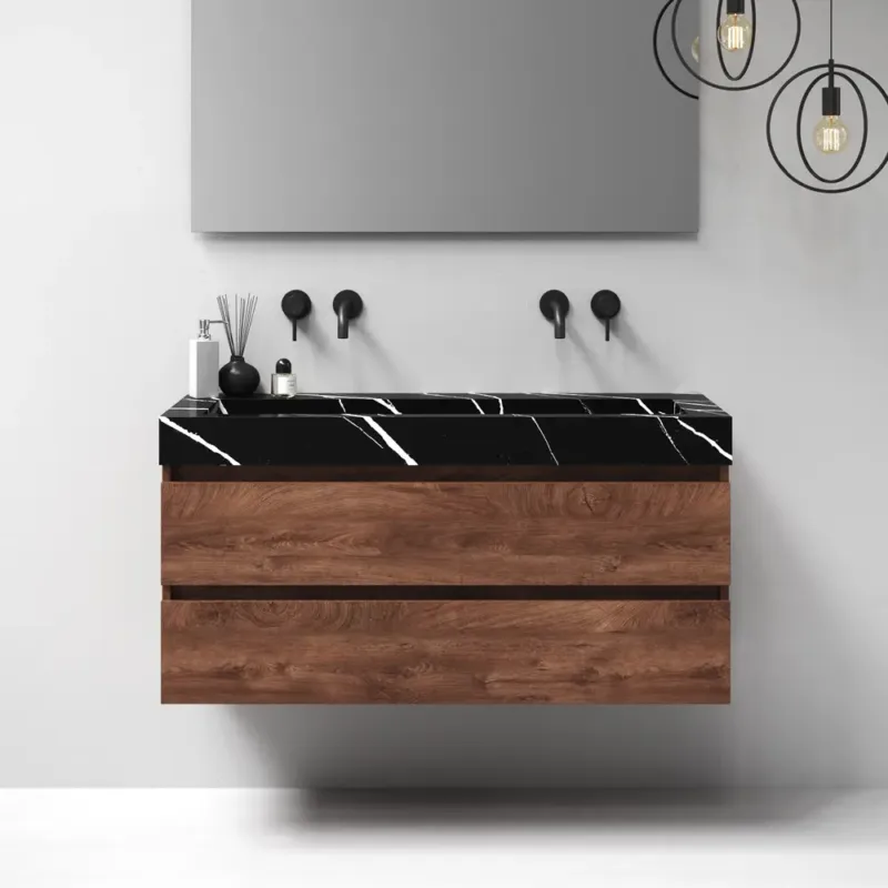 Goedkoop Brauer Nature badmeubel 120cm forest cacao met wastafel Artificial Marble Nero Marquina enkele wasbak geen kraangaten
