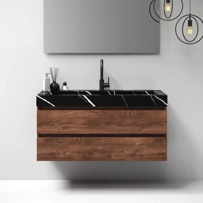 Brauer Nature badmeubel 120cm forest cacao met wastafel Artificial Marble Nero Marquina enkele wasbak 1 kraangat Gratis Retour