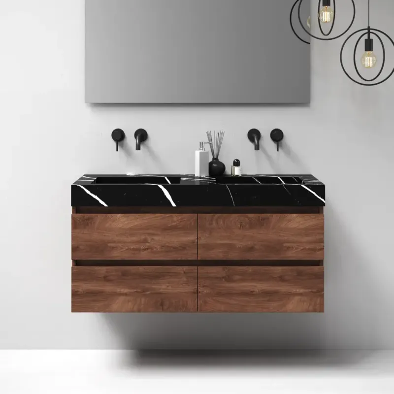 Brauer Nature badmeubel 120cm forest cacao met wastafel Artificial Marble Nero Marquina dubbele wasbak geen kraangaten Betaalbaar