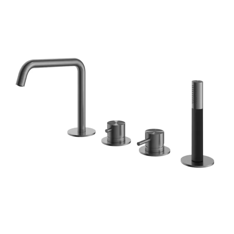 Hotbath Archie 2-wegs badrandcombinatie met uitloop gunmetal geborsteld PVD Betrouwbaar