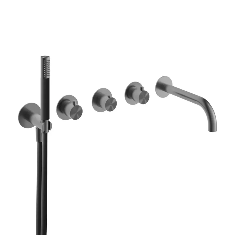 Hotbath Archie afbouwdeel inbouw thermostaatkraan met 2 stopkranen met uitloop gunmetal geborsteld PVD Bestel Nu