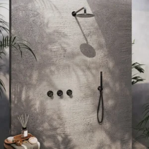 Actieprijs Hotbath Archie inbouw regendouche met staafhanddouche, 30cm hoofddouche en plafondarm 30cm gunmetal geborsteld PVD