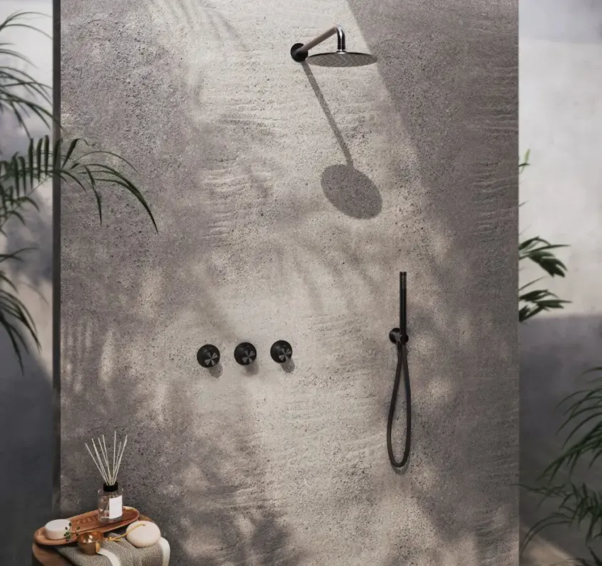 Actieprijs Hotbath Archie inbouw regendouche met staafhanddouche, 30cm hoofddouche en plafondarm 30cm gunmetal geborsteld PVD