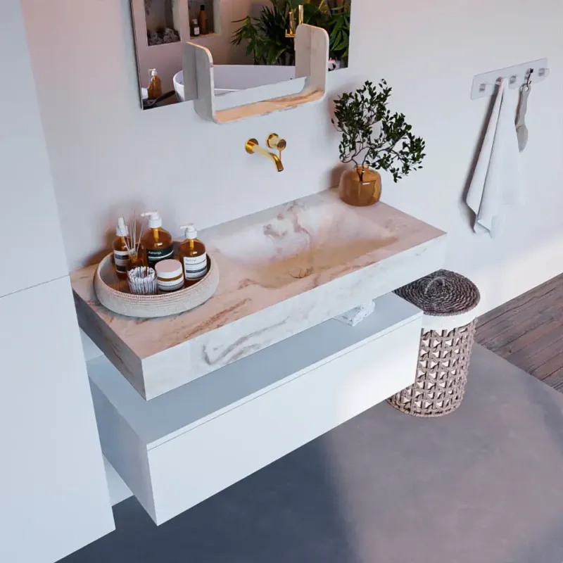 Speciale Aanbieding Mondiaz Alan DLux badmeubel 100cm talc 1 lade met wastafel frappe rechts zonder kraangat