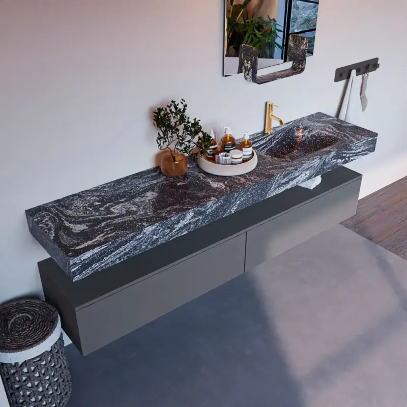 Must-Have Mondiaz Alan DLux badmeubel 200cm plata 2 lades met wastafel lava rechts 1 kraangat