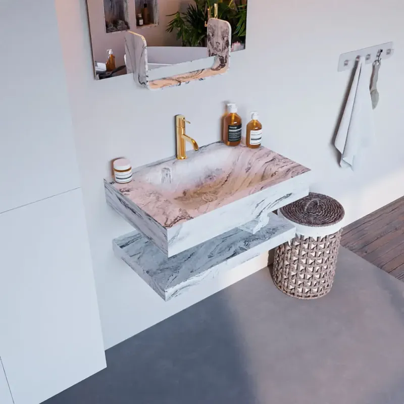Voordeelprijs Mondiaz Alan DLux planchet 70cm met wastafel midden 1 kraangat glace
