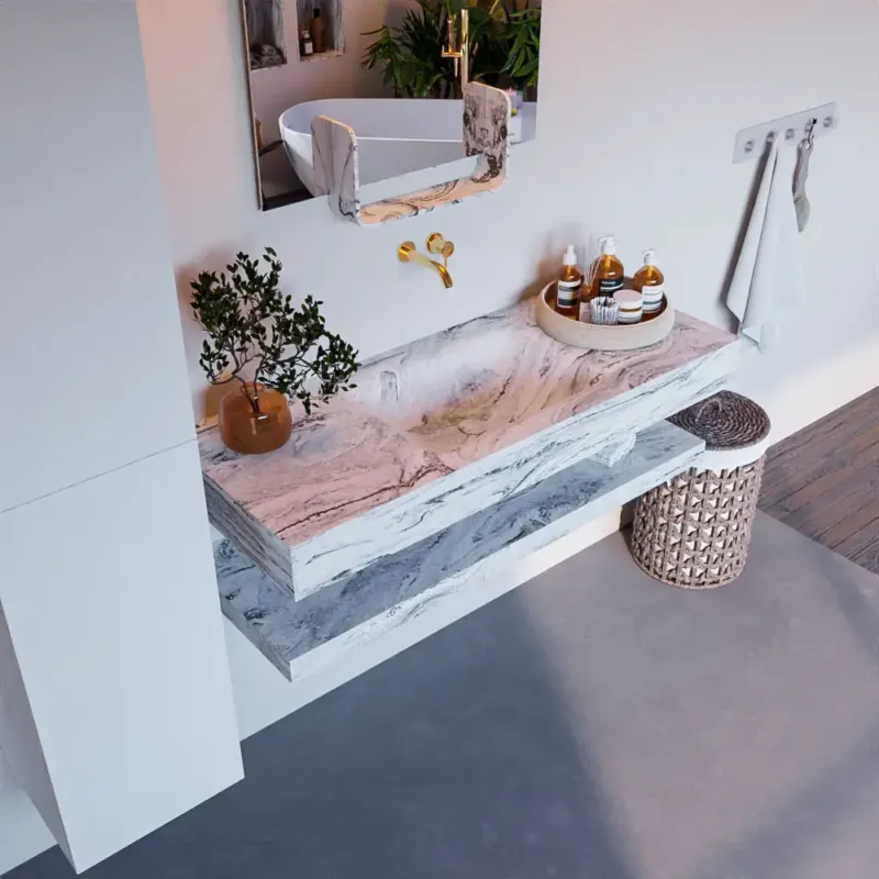 Snelle Levering Mondiaz Alan DLux planchet 120cm met wastafel midden zonder kraangat glace