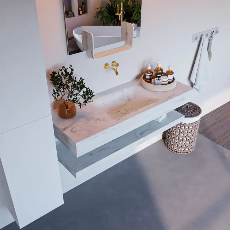 Mondiaz Alan DLux planchet 120cm met wastafel midden zonder kraangat opalo Laatste Versie
