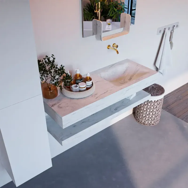 Aanbieding Mondiaz Alan DLux planchet 120cm met wastafel rechts zonder kraangat opalo