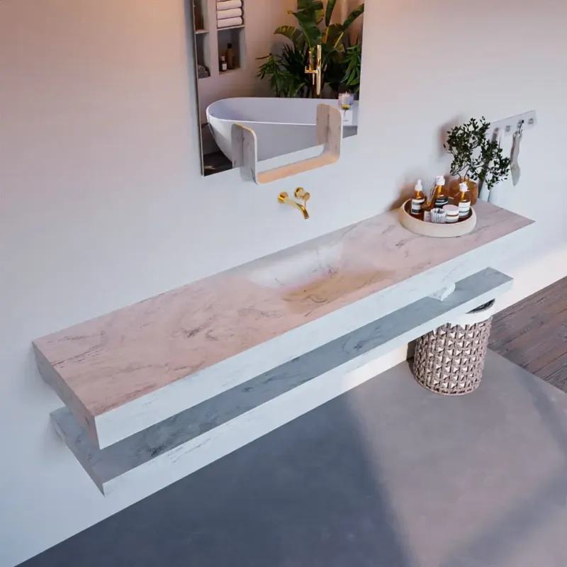 Voordeelprijs Mondiaz Alan DLux planchet 200cm met wastafel midden zonder kraangat opalo
