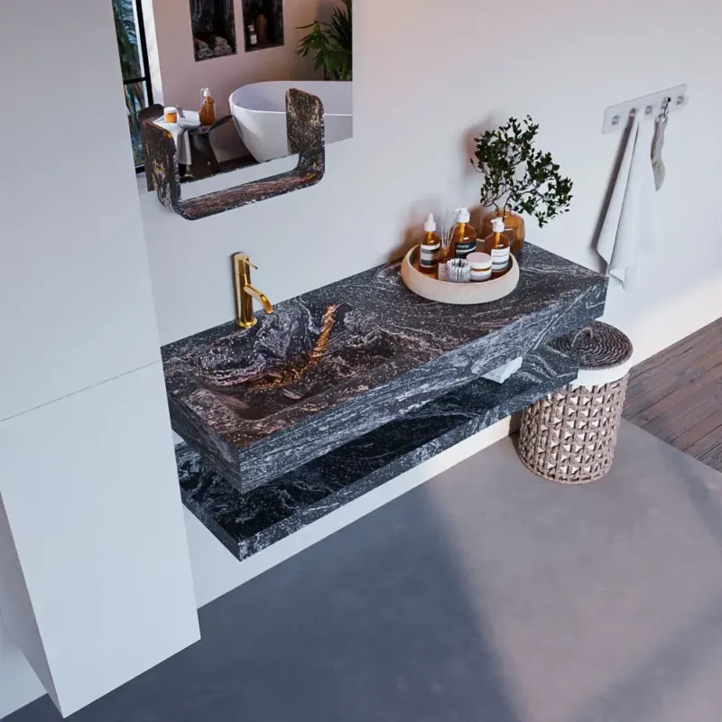 Tijdelijk Beschikbaar Mondiaz Alan DLux planchet 120cm met wastafel links 1 kraangat lava