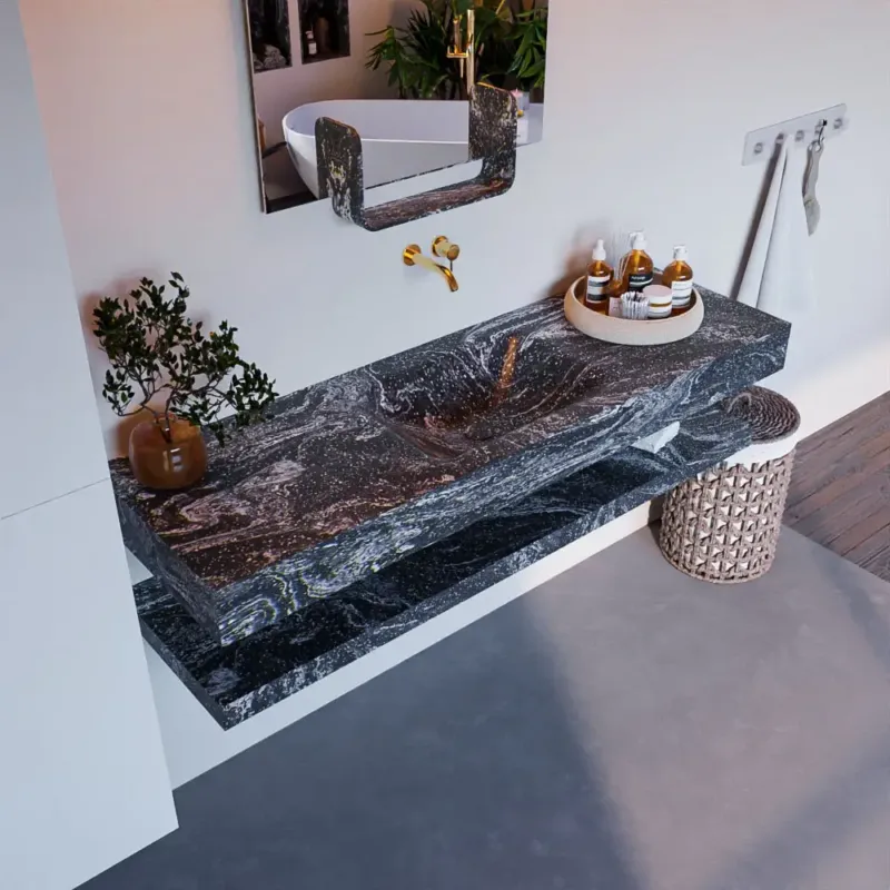 Rechtstreeks Van De Fabrikant Mondiaz Alan DLux planchet 150cm met wastafel midden zonder kraangat lava