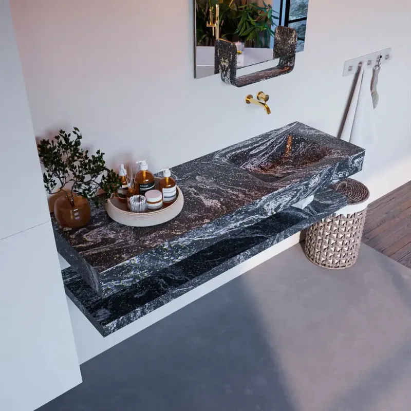 Speciale Aanbieding Mondiaz Alan DLux planchet 150cm met wastafel rechts zonder kraangat lava