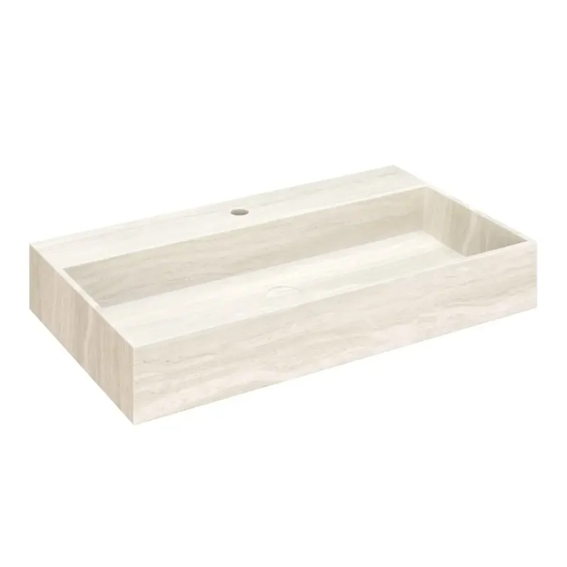 Aanbieding Saniclear White Travertin marmer wastafel 80x46cm met kraangat