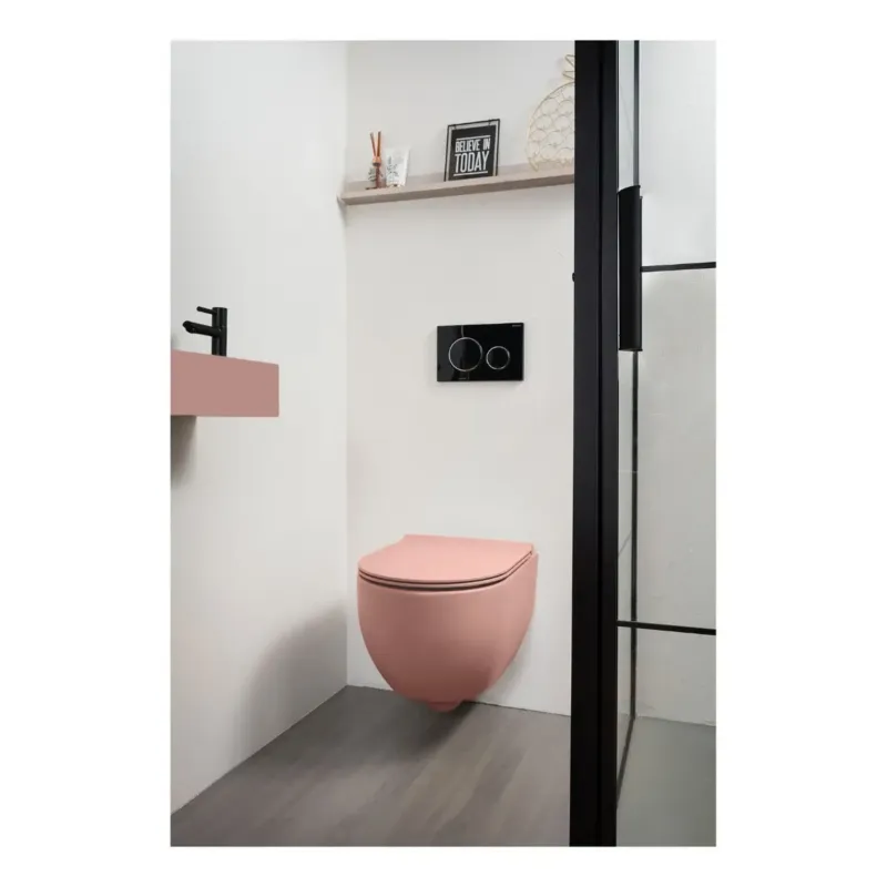 Bestseller Xenz Gio randloos toilet 52cm met vortexspoeling en zitting roze mat