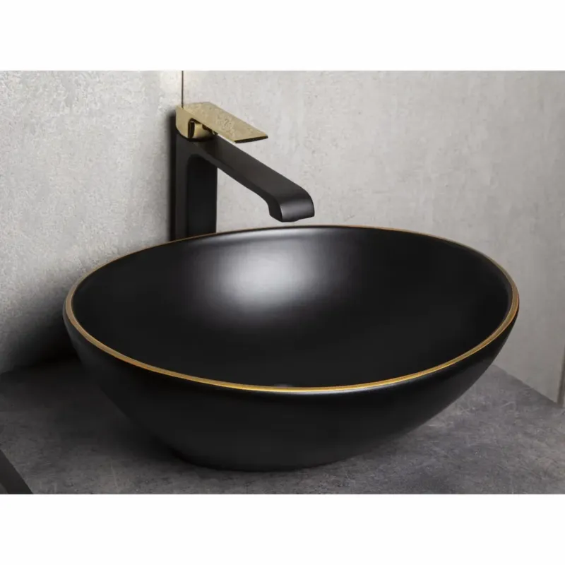 Kerra KR 707 keramische opzetwastafel 41.5x33.5cm zwart/goud Lage Kosten