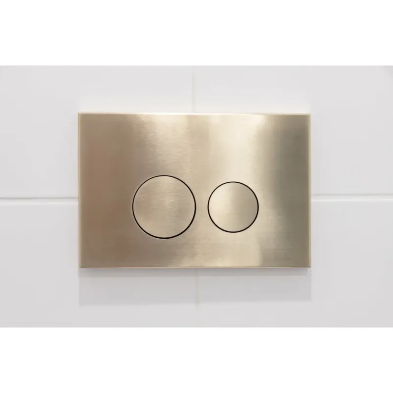 Qeramiq Push metalen drukplaat geborsteld messing met ronde knoppen voor o.a. UP320 inbouwreservoir Gecertificeerd