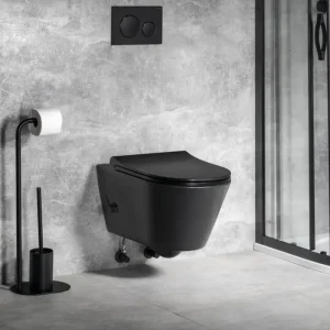 Sapho Avva hangend randloos toilet met bidetspoeler en mengkraan 36x53cm zwart mat Tijdelijk Beschikbaar